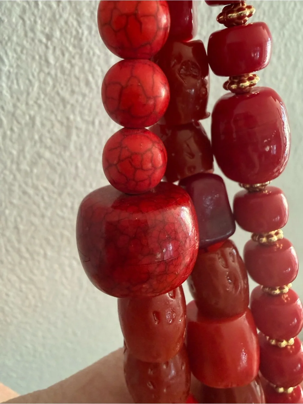 Free People Prismatic Beaded Bag Charm Keychain Red Semi Precious & Brass Clasp